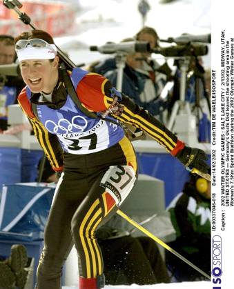 2002 WINTER Olympic Games, Olympische Spiele, Olympia, OS : 2002 WINTER OLYMPIC GAMES : SALT LAKE CITY 2 13 02, MIDWAY, UTAH, UNITED STATES --- Germany s Uschi Disl leaves the shooting area in the Women s 7.5Km Sprint Biathlon during the 2002 Olympic Winter games, Winterspiele,Spiele, Summer games at Soldier Hollow. Disl won the silver medal. --- Photo by Paul Fraughton The Salt Lake Tribune JEUX OLYMPIQUES D HIVER OLYMPISCHE SPELEN www.iso be Ogden United States ETATS UNIS VERENIGDE STATEN  Copyright: xTIMxDExWAELEx 55725
