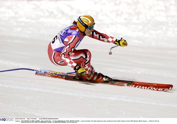 2002 WINTER Olympic Games, Olympische Spiele, Olympia, OS : 2002 WINTER OLYMPIC GAMES : SALT LAKE CITY 2 17 02, HUNTSVILLE, UTAH, UNITED STATES --- Janica Kostelic of Croatia during her silver medal run in the Ladies Super-G at the 2002 Olympic Winter games, Winterspiele,Spiele, Summer games --- Photo by Tim de Waele Isosport Corbis JEUX OLYMPIQUES D HIVER OLYMPISCHE SPELEN www.iso be Ogden United States ETATS UNIS VERENIGDE STATEN  Copyright: xTIMxDExWAELEx 56061