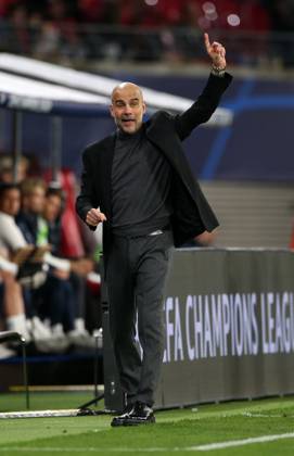 04 10 2023, Football UEFA Champions League 2023 2024, Group stage, Matchday 2, RB Leipzig Manchester City, at Red Bull Arena Leipzig Coach Pep Guardiola Manchester City DFL and DFB regulations prohibit any use of photographs as image sequences and or quasi video