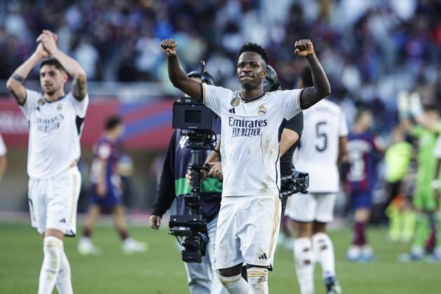 FC Barcelona, Barca Vs Real Madrid - La Liga 07 Vinicius Jr. of Real Madrid celebrates the victory during the La Liga el clasico match between FC Barcelona v Real Madrid at Estadi Olimpic Lluis Companys in Barcelona, Spain, on October 28th, 2023. Barcelona Catalonia Spain Copyright: xGongorax originalFilename:bonilla-notitle231028_npWVV