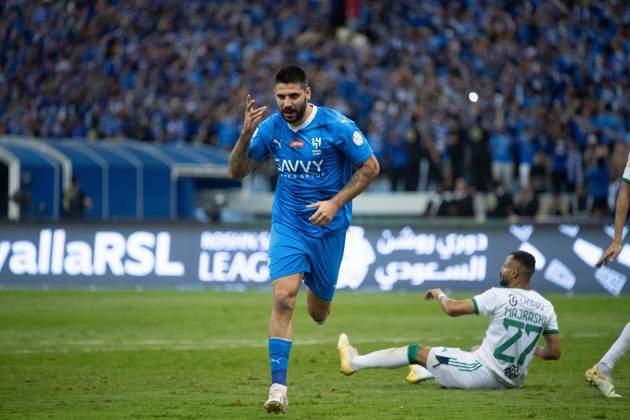 SAFF Roshn Saudi Pro League 2023-24 MD11 Aleksandar Mitrovic of Al-Hilal SFC celebrates after scoring a goal during the Match Day 11 of the SAFF Roshn Saudi Pro League 2023-24 between Al-Hilal SFC vs Al-Ahli SFC at King Fahd International Stadium on October 27, 2023 in Riyadh, Saudi Arabia. Riyadh King Fahd International Stadium Saudi Arabia Copyright: xVictorxFrailex 2023.10.27_PSI03255.MD11_VFR_03051