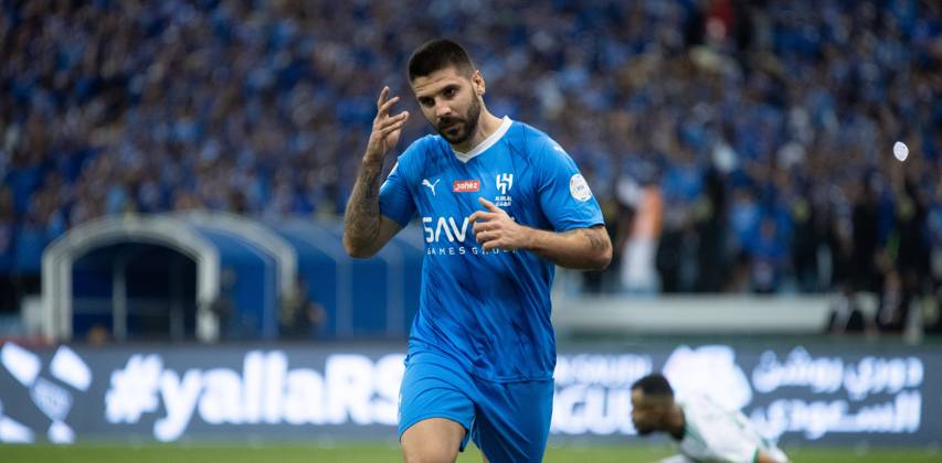SAFF Roshn Saudi Pro League 2023-24 MD11 Aleksandar Mitrovic of Al-Hilal SFC celebrates after scoring a goal during the Match Day 11 of the SAFF Roshn Saudi Pro League 2023-24 between Al-Hilal SFC vs Al-Ahli SFC at King Fahd International Stadium on October 27, 2023 in Riyadh, Saudi Arabia. Riyadh King Fahd International Stadium Saudi Arabia Copyright: xVictorxFrailex 2023.10.27_PSI03255.MD11_VFR_03060