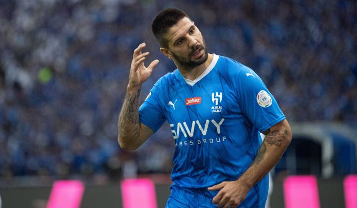 SAFF Roshn Saudi Pro League 2023-24 MD11 Aleksandar Mitrovic of Al-Hilal SFC celebrates after scoring a goal during the Match Day 11 of the SAFF Roshn Saudi Pro League 2023-24 between Al-Hilal SFC vs Al-Ahli SFC at King Fahd International Stadium on October 27, 2023 in Riyadh, Saudi Arabia. Riyadh King Fahd International Stadium Saudi Arabia Copyright: xVictorxFrailex 2023.10.27_PSI03255.MD11_VFR_03074