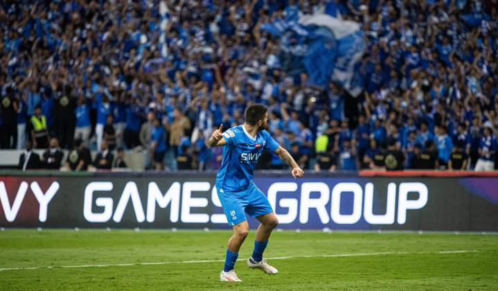 SAFF Roshn Saudi Pro League 2023-24 MD11 Aleksandar Mitrovic of Al-Hilal SFC celebrates after scoring a goal during the Match Day 11 of the SAFF Roshn Saudi Pro League 2023-24 between Al-Hilal SFC vs Al-Ahli SFC at King Fahd International Stadium on October 27, 2023 in Riyadh, Saudi Arabia. Riyadh King Fahd International Stadium Saudi Arabia Copyright: xVictorxFrailex 2023.10.27_PSI03255.MD11_VFR_03098