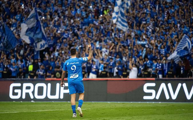 SAFF Roshn Saudi Pro League 2023-24 MD11 Aleksandar Mitrovic of Al-Hilal SFC celebrates after scoring a goal during the Match Day 11 of the SAFF Roshn Saudi Pro League 2023-24 between Al-Hilal SFC vs Al-Ahli SFC at King Fahd International Stadium on October 27, 2023 in Riyadh, Saudi Arabia. Riyadh King Fahd International Stadium Saudi Arabia Copyright: xVictorxFrailex 2023.10.27_PSI03255.MD11_VFR_03106