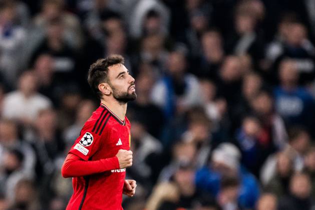 231108 Bruno Fernandes of Manchester United celebrates after 2 3 during the UEFA Champions League football match between FC Copenhagen and Manchester United on November 8, 2023 in Copenhagen Photo Petter Arvidson BILDBYRAN kod PA PA0685 fotboll football soccer fotball champions league fc copenhagen manchester united bbeng jubel Copyright: PETTERxARVIDSON BB231108PA116