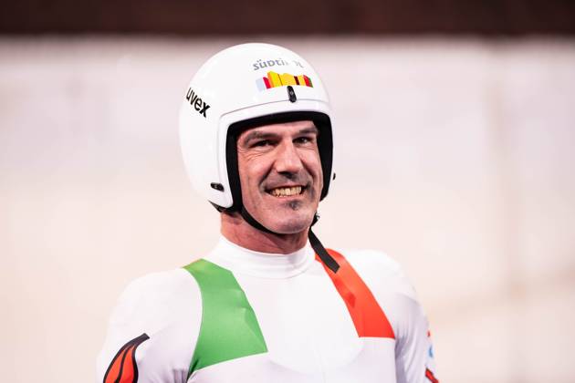 TV Total WOK World Championships by Pro7 2023 12 11 2023, Bobsleigh and luge track, Winterberg, TV Total WOK World Championships by Pro7 2023 In the picture In the picture Vice World Champion Armin Zöggeler, grinning, laughing, in a good mood nordphotoxGmbHxx xChristianxSchulze nph000300