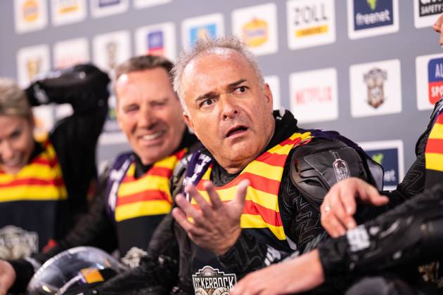 TV Total WOK World Championships by Pro7 2023 12 11 2023, Bobsleigh and luge track, Winterberg, TV Total WOK World Championships by Pro7 2023 In the picture Tim Toupet doesnt believe it, is surprised nordphotoxGmbHxx xChristianxSchulze nph000300