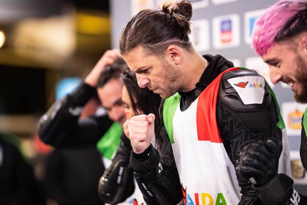 TV Total WOK World Championships by Pro7 2023 12 11 2023, Bobsleigh and luge track, Winterberg, TV Total WOK World Championships by Pro7 2023 In the picture Riccardo Basile cheers with fist, is happy nordphotoxGmbHxx xChristianxSchulze nph000300