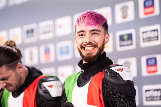 TV Total WOK World Championships by Pro7 2023 12 11 2023, Bob and luge track, Winterberg, TV Total WOK World Championships by Pro7 2023 In the picture Mario Novembre is laughing, in a good mood, happy nordphotoxGmbHxx xChristianxSchulze nph000300