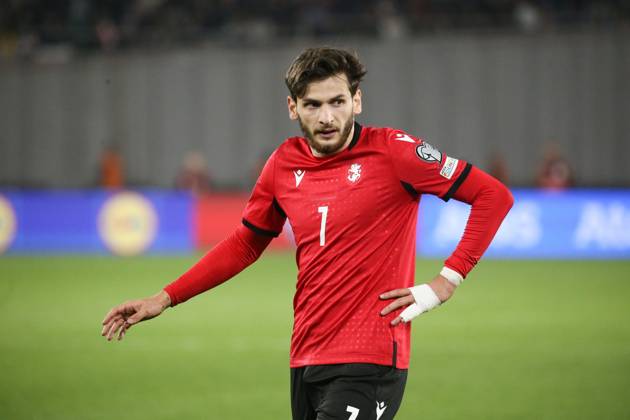 Khvicha Kvaratskhelia of Georgia during the UEFA European Championship, EM, Europameisterschaft Qualifying match between Georgia and Scotland at the The Boris Paitchadze Dinamo Arena on November 16, 2023 in Tbilisi, Georgia. Tbilisi Boris Paitchadze Dinamo Arena, Akaki Tsereteli Avenue, Didube District, Tbilisi, 0112, Georgia Georgia Copyright: xArturxStabulnieksx 335719