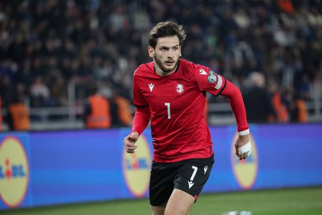 Khvicha Kvaratskhelia of Georgia during the UEFA European Championship, EM, Europameisterschaft Qualifying match between Georgia and Scotland at the The Boris Paitchadze Dinamo Arena on November 16, 2023 in Tbilisi, Georgia. Tbilisi Boris Paitchadze Dinamo Arena, Akaki Tsereteli Avenue, Didube District, Tbilisi, 0112, Georgia Georgia Copyright: xArturxStabulnieksx 340669