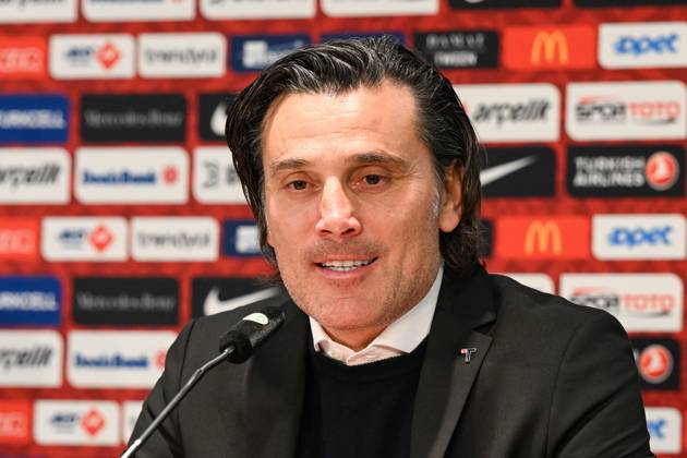 Football, men, 2023 2024 season, international match in Berlin, Germany Turkey, f l Coach Vincenzo Montella Turkey at the post-match press conference, 18 11 2023, Copyright: xMatthiasxKochx