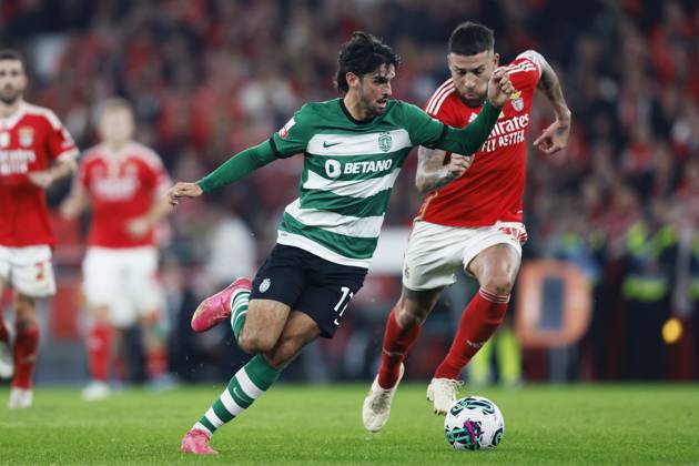 Francisco Trincao (SportingCP), Nicolas Otamendi (Benfica), NOVEMBER 12, 2023 - Football Soccer : Portugal Primeira Liga match between SL Benfica 2-1 Sporting Clube de Portugal at the Estadio da Luz in Lisbon, Portugal. Noxthirdxpartyxsales (235928538)
