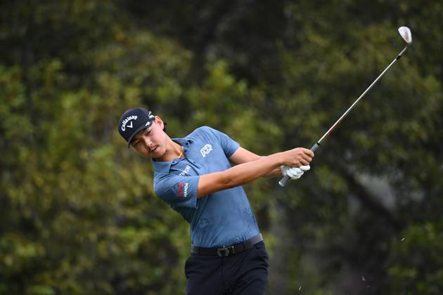 GOLF AUSTRALIAN PGA, Golf Herren Min Woo Lee plays a shot during round 3 of the 2023 Australian PGA Championship in Brisbane, Saturday, November 25, 2023. ( NO ARCHIVING, EDITORIAL USE ONLY, NO USE IN BOOKS WITHOUT CONSENT BRISBANE QUEENSLAND AUSTRALIA  Copyright: xJONOxSEARLEx 20231125001869444555