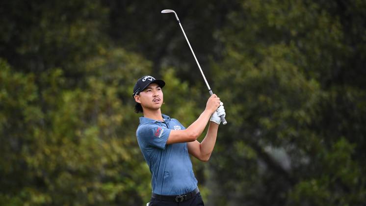 GOLF AUSTRALIAN PGA, Golf Herren Min Woo Lee plays a shot during round 3 of the 2023 Australian PGA Championship in Brisbane, Saturday, November 25, 2023. ( NO ARCHIVING, EDITORIAL USE ONLY, NO USE IN BOOKS WITHOUT CONSENT BRISBANE QUEENSLAND AUSTRALIA  Copyright: xJONOxSEARLEx 20231125001869444587