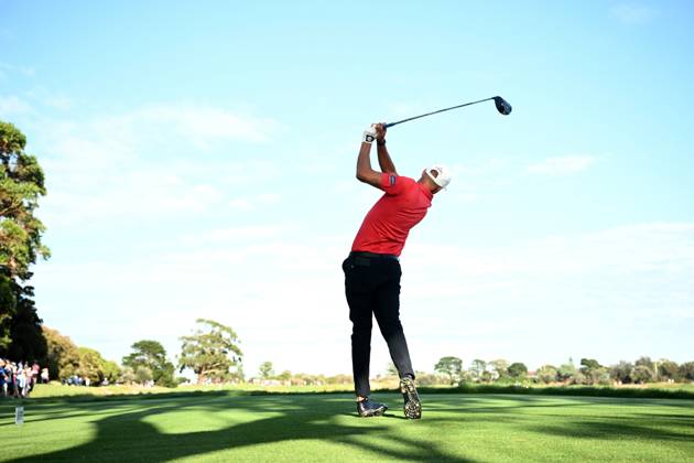 GOLF AUSTRALIAN OPEN, Adrian Meronk of Poland plays a shot from the 11th tee during Round 2 of the Australian Open 2023 at the Lakes Golf Club in Sydney, Friday, December 1, 2023. ( NO ARCHIVING, EDITORIAL USE ONLY, NO USE IN BOOKS WITHOUT CONSENT SYDNEY NEW SOUTH WALES AUSTRALIA  Copyright: xDANxHIMBRECHTSx 20231201001872158905