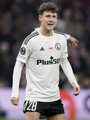 Birmingham, England, 30th November 2023. Marc Gual of Legia Warsaw during the UEFA Europa Conference League match at Villa Park, Birmingham. Picture credit should read: Andrew Yates Sportimage EDITORIAL USE ONLY. No use with unauthorised audio, video, data, fixture lists, club league logos or live services. Online in-match use limited to 120 images, no video emulation. No use in betting, games or single club league player publications. SPI-2764-0028