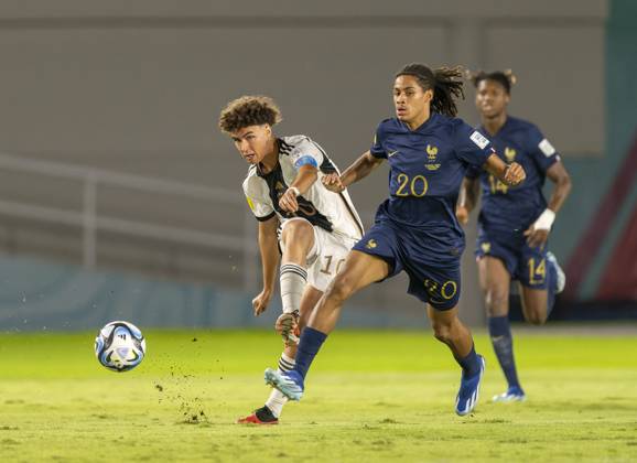 02 12 2023, Football U 17 World Cup 2023, Final Germany France, at Manahan Stadium Surakarta v li Noah Darvich Germany vs Mathis Amougou France