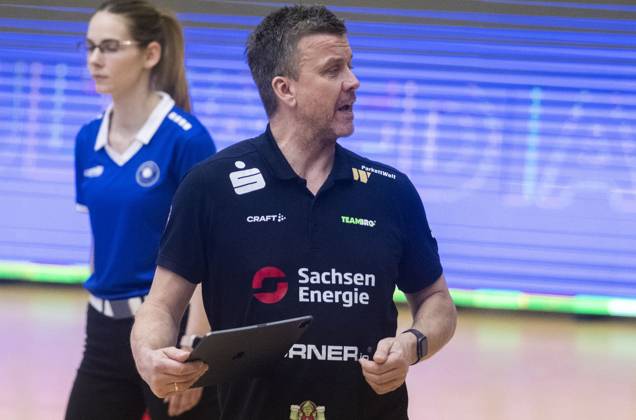 5 12 2023, Volleyball, GER, Women, CEV Cup, Second leg, Season 2023 2024, SSC Palmberg Schwerin Dresdner SC Coach Alexander Waibl Dresdner SC Schwerin Palmberg Arena Mecklenburg-Vorpommern Germany