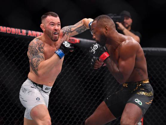 December 16, 2023, Las Vegas, Nevada, USA: LEON EDWARDS (21-3-0) of Erdington, birmingham, England (R) defeats COLBY COVINGTON (17-3-0) of Miami, Florida USA (L) by a unanimous decision (49-46, 49-46, 49-46) during UFC 296 at T-Mobile Arena, Las Vegas Las Vegas USA - ZUMAo117 20231216_zsp_o117_037 Copyright: xMikaelxOnax