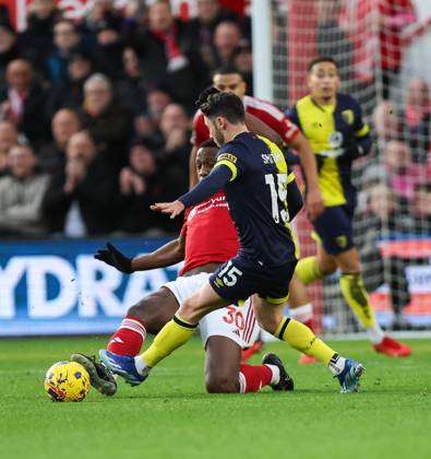 Nottingham Forest v Bournemouth Premier League Willy Boly of Nottingham Forest makes a challenge on Adam Smith of Bournemouth which is deemed a foil that leads to his second yellow card during the Premier League match at the City Ground, Nottingham Copyright: xAndyxSumnerx FIL-19410-0038 UK Newspapers OUT
