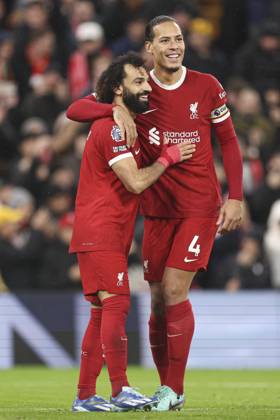 Football - 2023 2024 Premier League - Liverpool vs Newcastle United - Anfield - Monday 1st January 2024. Mohamed Salah of Liverpool celebrates scoring the 4th goal