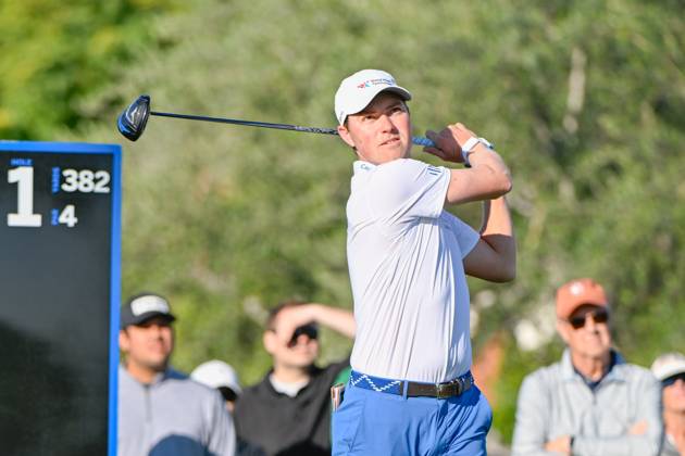 LA QUINTA, CA - JANUARY 18: Ben Griffin (USA) watches his tee shot on 1 during Rd1 of The American Express tournament at La Quinta Country Club on January 18, 2024 in La Quinta, California. (Photo by Ken Murray Icon Sportswire) GOLF: JAN 18 PGA, Golf Herren The American Express EDITORIAL USE ONLY Icon2401180071