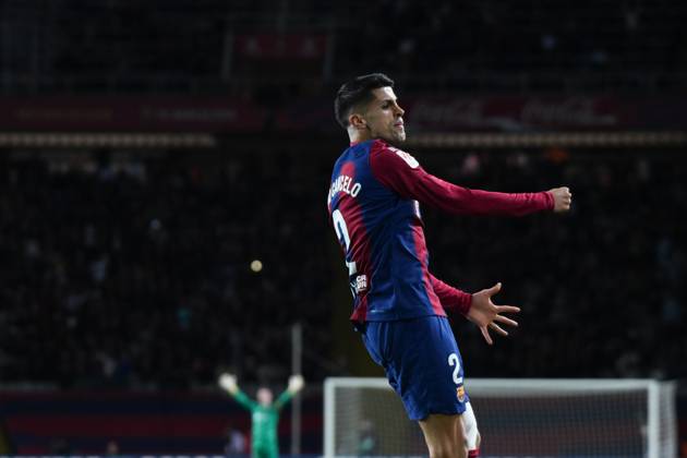 February 11, 2024, Girona, Barcelona, Spain, Spain: Joao Cancelo of FC Barcelona, Barca celebrates after his team scoring a goal during the match between FC Barcelona and Granada as part of La Liga at LluoÂs Companys Olympic Stadium on February 11, 2024 in Girona, Spain. ( o³ PxImages) Girona Spain - ZUMAp175 20240211_zsa_p175_020 Copyright: xSaraxAribx