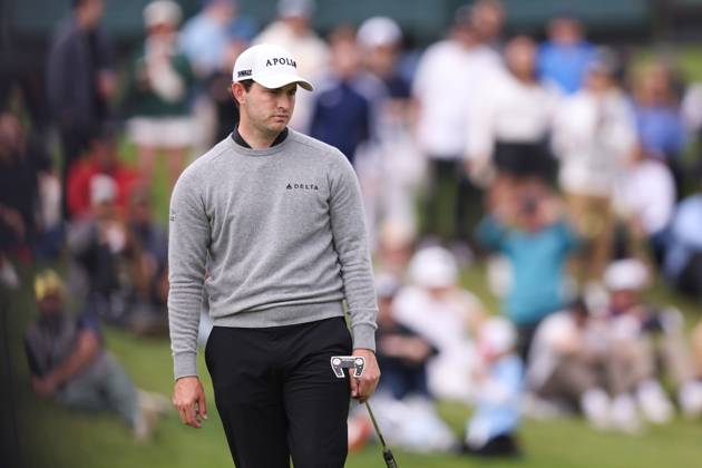 February 18, 2024, Pacific Palisades, California, USA: PATRICK CANTLAY reacts after missing a putt on the ninth hole during the final round of The Genesis Invitational at Riviera Country Club in Pacific Palisades, California. Pacific Palisades USA - ZUMAt158 20240218_zsp_t158_077 Copyright: xBrentonxTsex