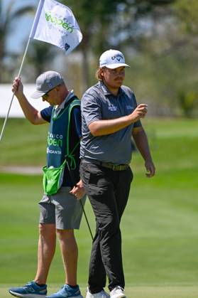 VALLARTA, - FEBRUARY 24: Sami Valimaki (FIN) after sinking his birdie putt on 1 during Rd3 of the Mexico Open at Vidanta on February 24, 2024 in Puerto Vallarta, Mexico. (Photo by Ken Murray Icon Sportswire) GOLF: FEB 24 PGA, Golf Herren Mexico Open at Vidanta EDITORIAL USE ONLY Icon2402240123