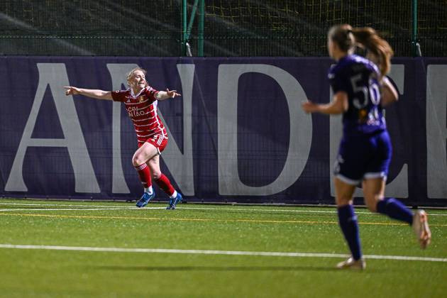 RSC ANDERLECHT VS STANDARD Amber Barrett (9) of Standard scores 1-1 and Standard can celebrate during a female soccer game between RSC Anderlecht and Standard Femina de Liege on the 14 th matchday of the 2023 - 2024 season of the Belgian Lotto Womens Super League , on Saturday 2 March 2024 in Anderlecht , Belgium . PHOTO SPORTPIX Stijn Audooren Anderlecht Neerpede Brussel Belgium Copyright: xSportpix.bex xStijnxAudoorenxStijnxAudoorenx