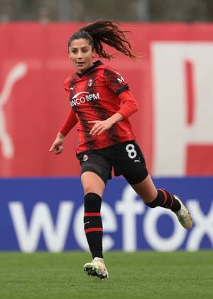 Milan, Italy, 3rd March 2024. Nadia Nadim of AC Milan during the Coppa Italia Femminile Semi-Final - 1st Leg - match at Vismara PUMA House of Football, Milan. Picture credit should read: Jonathan Moscrop Sportimage EDITORIAL USE ONLY. No use with unauthorised audio, video, data, fixture lists, club league logos or live services. Online in-match use limited to 120 images, no video emulation. No use in betting, games or single club league player publications. SPI-2985-0039