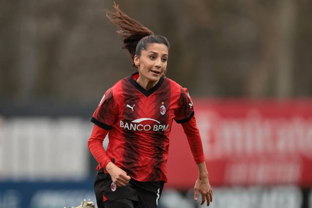 Milan, Italy, 3rd March 2024. Nadia Nadim of AC Milan during the Coppa Italia Femminile Semi-Final - 1st Leg - match at Vismara PUMA House of Football, Milan. Picture credit should read: Jonathan Moscrop Sportimage EDITORIAL USE ONLY. No use with unauthorised audio, video, data, fixture lists, club league logos or live services. Online in-match use limited to 120 images, no video emulation. No use in betting, games or single club league player publications. SPI-2985-0028
