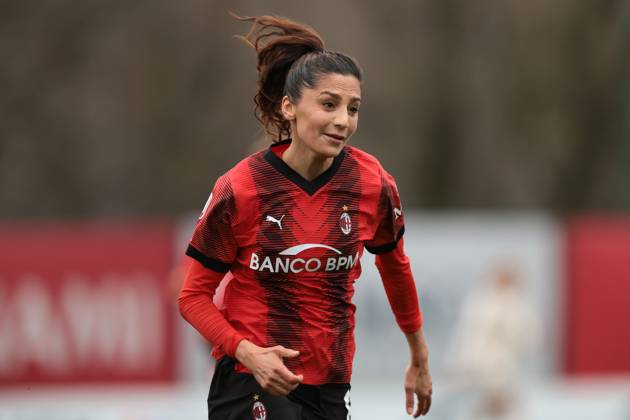 Milan, Italy, 3rd March 2024. Nadia Nadim of AC Milan during the Coppa Italia Femminile Semi-Final - 1st Leg - match at Vismara PUMA House of Football, Milan. Picture credit should read: Jonathan Moscrop Sportimage EDITORIAL USE ONLY. No use with unauthorised audio, video, data, fixture lists, club league logos or live services. Online in-match use limited to 120 images, no video emulation. No use in betting, games or single club league player publications. SPI-2985-0029