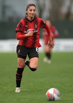 Milan, Italy, 3rd March 2024. Nadia Nadim of AC Milan during the Coppa Italia Femminile Semi-Final - 1st Leg - match at Vismara PUMA House of Football, Milan. Picture credit should read: Jonathan Moscrop Sportimage EDITORIAL USE ONLY. No use with unauthorised audio, video, data, fixture lists, club league logos or live services. Online in-match use limited to 120 images, no video emulation. No use in betting, games or single club league player publications. SPI-2985-0030