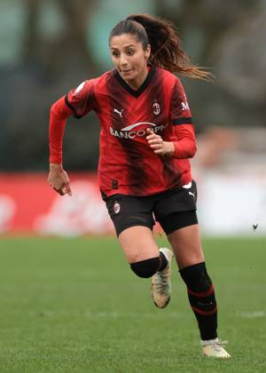 Milan, Italy, 3rd March 2024. Nadia Nadim of AC Milan during the Coppa Italia Femminile Semi-Final - 1st Leg - match at Vismara PUMA House of Football, Milan. Picture credit should read: Jonathan Moscrop Sportimage EDITORIAL USE ONLY. No use with unauthorised audio, video, data, fixture lists, club league logos or live services. Online in-match use limited to 120 images, no video emulation. No use in betting, games or single club league player publications. SPI-2985-0058