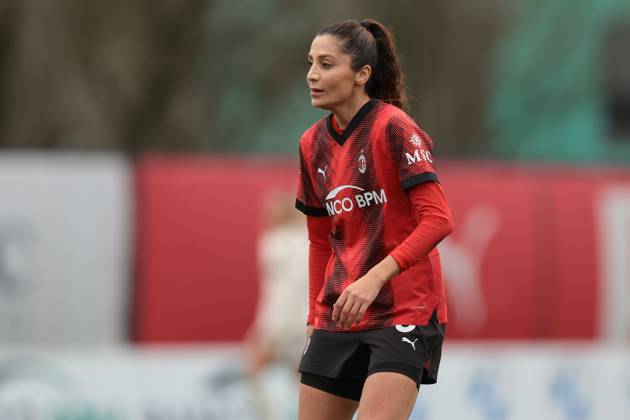 Milan, Italy, 3rd March 2024. Nadia Nadim of AC Milan during the Coppa Italia Femminile Semi-Final - 1st Leg - match at Vismara PUMA House of Football, Milan. Picture credit should read: Jonathan Moscrop Sportimage EDITORIAL USE ONLY. No use with unauthorised audio, video, data, fixture lists, club league logos or live services. Online in-match use limited to 120 images, no video emulation. No use in betting, games or single club league player publications. SPI-2985-0059