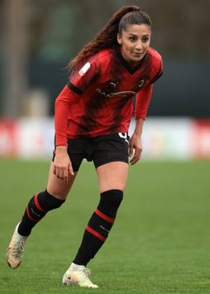 Milan, Italy, 3rd March 2024. Nadia Nadim of AC Milan during the Coppa Italia Femminile Semi-Final - 1st Leg - match at Vismara PUMA House of Football, Milan. Picture credit should read: Jonathan Moscrop Sportimage EDITORIAL USE ONLY. No use with unauthorised audio, video, data, fixture lists, club league logos or live services. Online in-match use limited to 120 images, no video emulation. No use in betting, games or single club league player publications. SPI-2985-0060