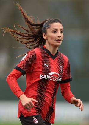 Milan, Italy, 3rd March 2024. Nadia Nadim of AC Milan during the Coppa Italia Femminile Semi-Final - 1st Leg - match at Vismara PUMA House of Football, Milan. Picture credit should read: Jonathan Moscrop Sportimage EDITORIAL USE ONLY. No use with unauthorised audio, video, data, fixture lists, club league logos or live services. Online in-match use limited to 120 images, no video emulation. No use in betting, games or single club league player publications. SPI-2985-0062