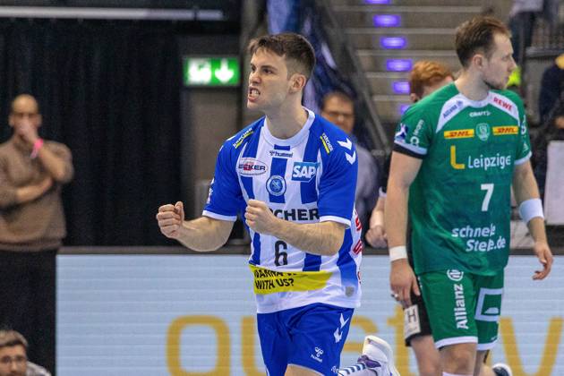 Daniel Fernandez TVB Stuttgart, 06 jubelt freut sich, positive emotions GER, TVB Stuttgart vs DHfK Leipzig, Handball Maenner, Liqui Moly HBL, Handball Bundesliga, 25 Spieltag, Spielzeit 2023 2024, 07 03 2024 GER, TVB Stuttgart vs DHfK Leipzig, Handball Maenner, Liqui Moly HBL, Handball Bundesliga, 25 Spieltag, Spielzeit 2023 2024, 07 03 2024 Stuttgart Copyright: xEibnerxPressefotox xOliverxSchmix EP_OST
