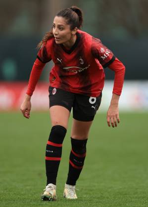 Milan, Italy, 3rd March 2024. Nadia Nadim of AC Milan during the Coppa Italia Femminile Semi-Final - 1st Leg - match at Vismara PUMA House of Football, Milan. Picture credit should read: Jonathan Moscrop Sportimage EDITORIAL USE ONLY. No use with unauthorised audio, video, data, fixture lists, club league logos or live services. Online in-match use limited to 120 images, no video emulation. No use in betting, games or single club league player publications. SPI-2985-0119