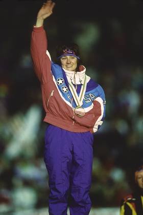 1992 Winter Olympics Speed skating, Eisschnelllauf Bonnie Blair (USA) wins the old medal in the Women s 500m at the 1992 Olympic Winter games, Winterspiele,Spiele, Summer games Albertville L anneau de vitesse France Copyright: xPaulxJ.xSutton DUOMO PCNx OL9201 SP0002