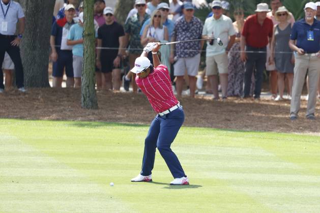 PONTE VEDRA BEACH, FL - MARCH 15: PGA, Golf Herren golfer Hideki Matsuyama hits a shot out of the fairway on the 9th hole during The Players Championship on March 15, 2024, at TPC Sawgrass in Ponte Vedra Beach, Florida. (Photo by Brian Spurlock Icon Sportswire) GOLF: MAR 15 PGA THE PLAYERS Championship EDITORIAL USE ONLY Icon24031514