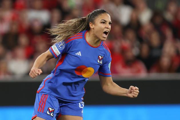 Lisbon, Portugal, Tuesday 19 March 2024 UEFA Women s Champions League 2023 24 1 4 Final SL Benfica Olympique Lyon, Delphine Cascarino Olympique Lyon Torjubelel, Goal celebration, celebrate the goal zum 1 1 Copyright: JoaquimxFerreira