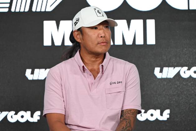 Anthony Kim Delivers Remarks On Injuries, Addiction, Hiatus And Return To Golf In Miami - 04 Apr 2024 Anthony Kim delivers remarks and answers questions from members of the media on his struggles with battling injuries and addiction, taking a 12-year hiatus and returning to professional Golf at Trump National Doral in Miami. Miami United States Copyright: xKylexMazzax xSOPAxImagesx KMZ_5372