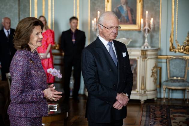 240409 King Carl Gustaf and Queen Silvia before the presentation of HM the Kings medal for services to Swedish sport on April 9, 2024 in Stockholm.  Copyright: SIMONxHASTEGARD BB240409SH043
