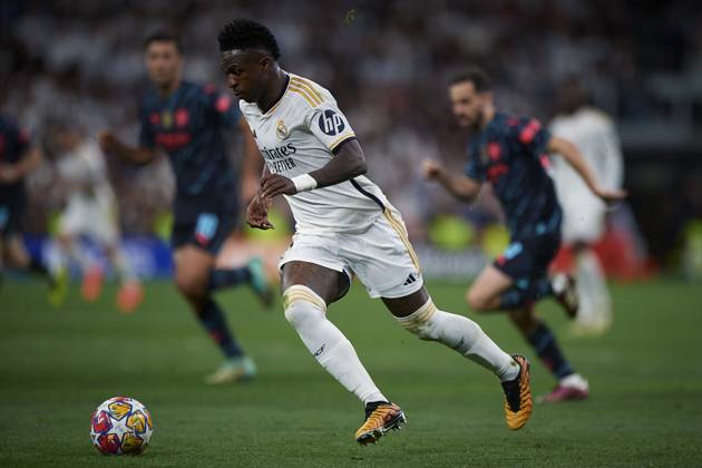 2024-04-09 Real Madrid CF v Manchester City - Quarter-final First Leg - UEFA Champions League 2023 24 MADRID, SPAIN - APRIL 9: Vinicius Junior of Real Madrid CF in action during the Quarter-final First Leg - UEFA Champions League match between Real Madrid CF and Manchester City at Estadio Santiago Bernabeu on April 9, 2024 in Madrid, Spain. (Photo by Pablo Morano BSR Agency) Madrid Spain Content not available for redistribution in The Netherlands directly or indirectly through any third parties. Copyright: xBSRxAgencyx