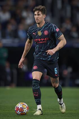 2024-04-09 Real Madrid CF v Manchester City - Quarter-final First Leg - UEFA Champions League 2023 24 MADRID, SPAIN - APRIL 9: John Stones of Manchester City during the Quarter-final First Leg - UEFA Champions League match between Real Madrid CF and Manchester City at Estadio Santiago Bernabeu on April 9, 2024 in Madrid, Spain. (Photo by Pablo Morano BSR Agency) Madrid Spain Content not available for redistribution in The Netherlands directly or indirectly through any third parties. Copyright: xBSRxAgencyx