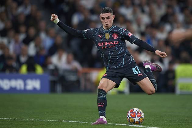 2024-04-09 Real Madrid CF v Manchester City - Quarter-final First Leg - UEFA Champions League 2023 24 MADRID, SPAIN - APRIL 9: Phil Foden of Manchester City during the Quarter-final First Leg - UEFA Champions League match between Real Madrid CF and Manchester City at Estadio Santiago Bernabeu on April 9, 2024 in Madrid, Spain. (Photo by Pablo Morano BSR Agency) Madrid Spain Content not available for redistribution in The Netherlands directly or indirectly through any third parties. Copyright: xBSRxAgencyx